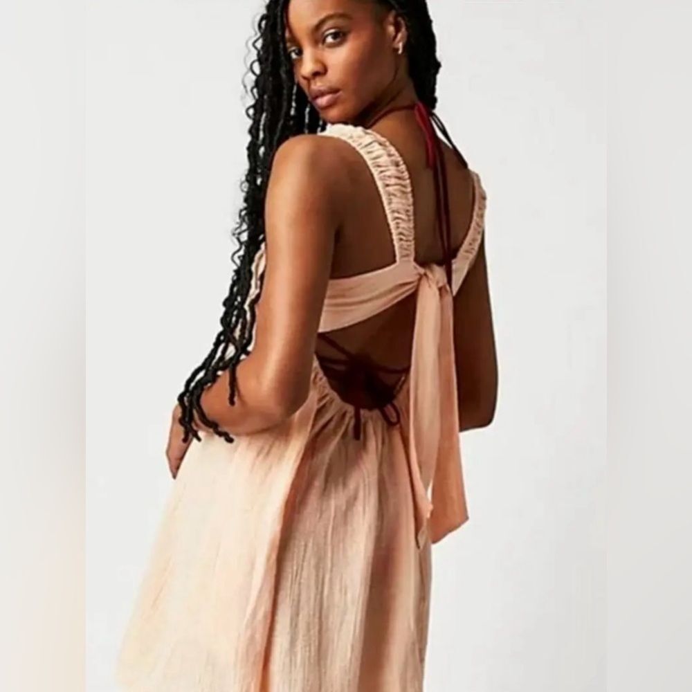 Free People Blissful Breeze Sleeveless Babydoll Mini Dress Peachy Orange Large